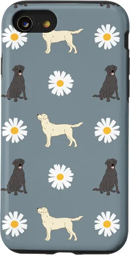Miniatura 18 de Labrador Retriever y Daisy Flower Pattern - Carcasa para iPhone 17, color azul polvoriento
