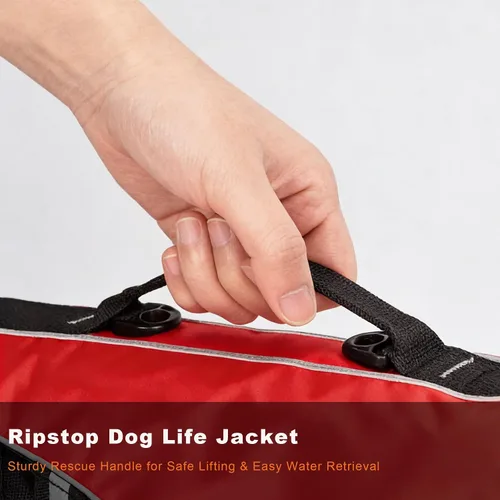 Miniatura 3 de Mklhgty Chaleco salvavidas para perros, chaleco salvavidas reflectante para perro con cuello extraíble, alta flotabilidad para nadar y navegar, Rojo