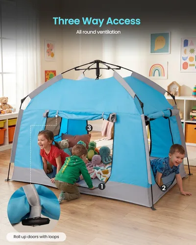 Miniatura 5 de Casa de juegos para niños fácil de instalar con bonita tira de luces LED y 3 aberturas grandes, carpa de juego portátil para niños y habitación