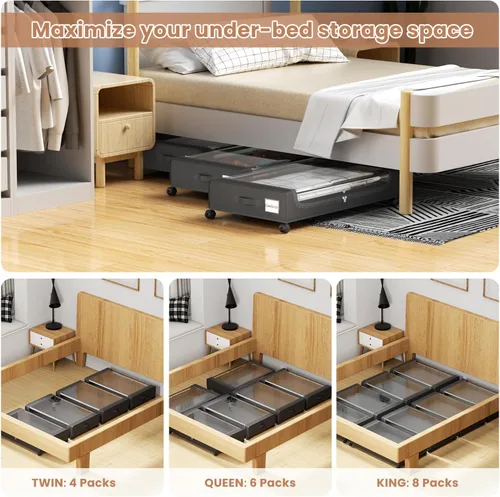 Miniatura 9 de Contenedores de almacenamiento debajo de la cama con tapa transparente, almacenamiento grande debajo de la cama con ruedas, contenedores de 6.22