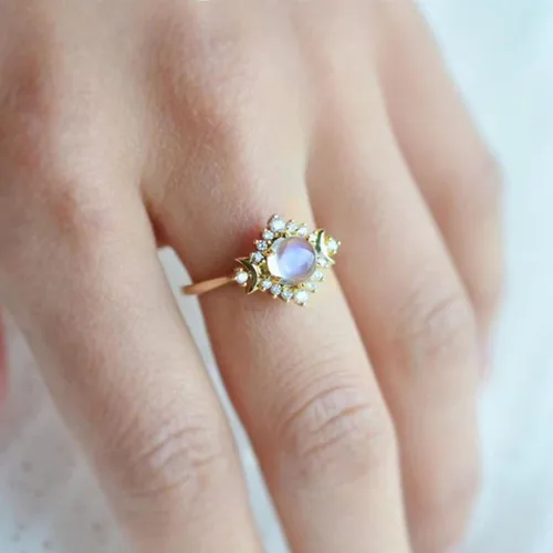 Miniatura 7 de Anillos de compromiso con la vida en anillos de luna y sol, anillos de aniversario de compromiso, boda celestial, regalos de moda para damas