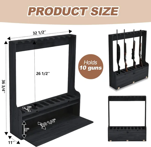 Miniatura 2 de Soaoo Estante para pistolas, estante de exhibición de madera para pistola de piso de diez pistolas, estante de exhibición de armas con compartimento