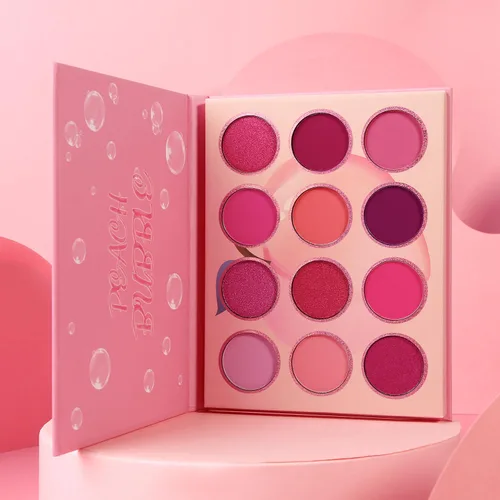 Miniatura 8 de Paleta de sombra de ojos rosa, 12 colores melocotón, mate y brillante, altamente pigmentada, rosa, mini paleta de sombra de ojos, cálida y natural