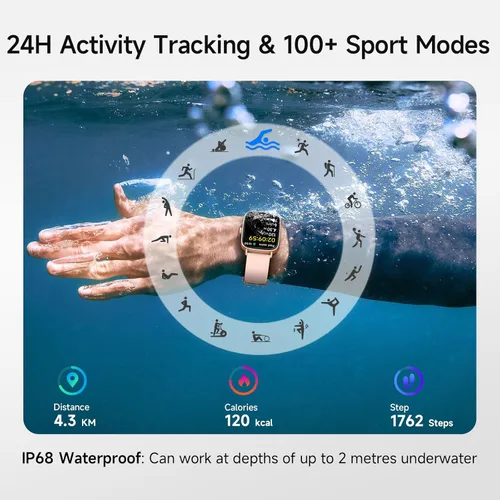 Miniatura 5 de Reloj inteligente para mujer, reloj inteligente HD de 1.85 pulgadas, compatible con iPhone/Samsung/Android (respuesta/hacer llamadas), más de 100