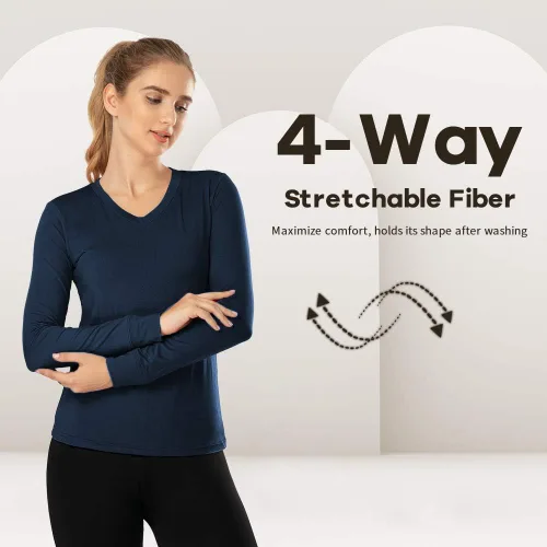 Miniatura 75 de MANCYFIT Tops térmicos para mujer, camisa con forro polar, manga larga, capa base, cuello en V