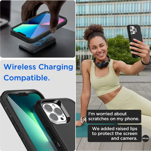Miniatura 5 de AICase Funda para iPhone 13 Pro Max/12 Pro Max con protector de vidrio, protección contra caídas de alta resistencia, cuerpo completo, a prueba