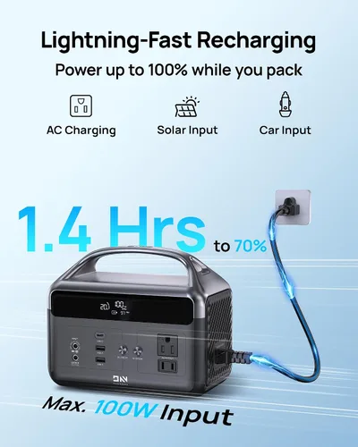 Miniatura 5 de DaranEner Estación de energía portátil LiFePO4 de 192 Wh, generador solar con bolsa de almacenamiento, 2 CA 300 W (sobretensión de 600 W), USB-C 60