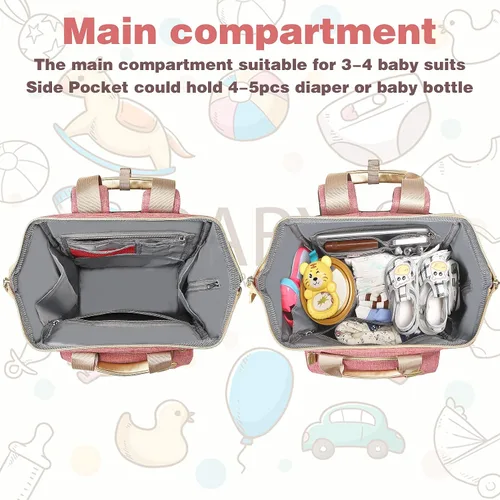 Miniatura 4 de Jiefeike Mochila para pañales, bolsa de pañales rosa para bebés y niñas para mamá, bolsas de viaje para bebés, mochila para mujeres, bolsillos
