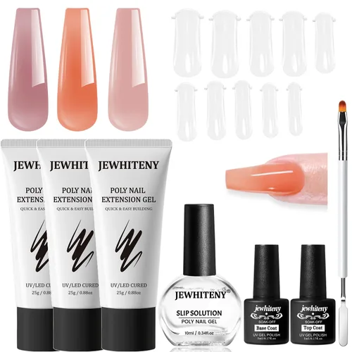 Miniatura 13 de JEWHITENY Set de uñas de gel de extensión de poligel transparente, blanco y rosa con capa base y capa superior para arte en dedos y manicura