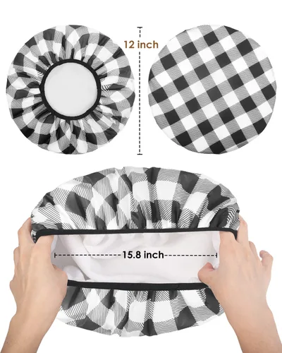 Miniatura 3 de Auban Gorro de ducha, gorro de ducha para mujer, forro de tela de rizo, EVA, exterior, reutilizable, doble capa, impermeable, gorra de baño grande