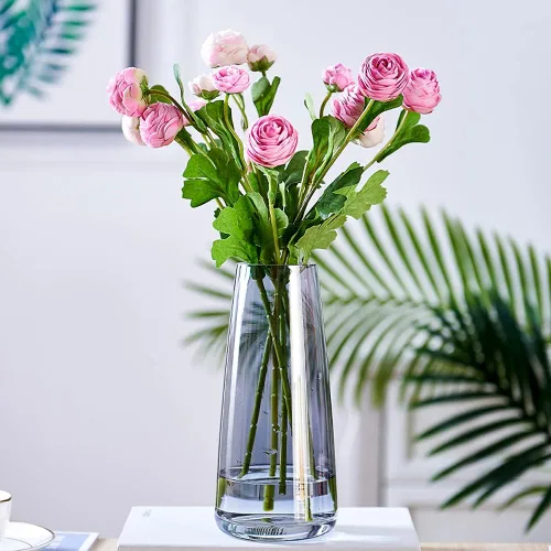 Aoderun Jarrón de cristal para flores, jarrones modernos para decoración del hogar, florero único para ramo de flores de 8.7 pulgadas, centro de Gris
