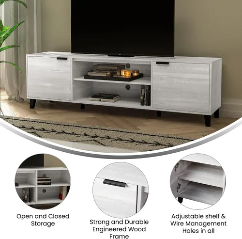 Miniatura 4 de Flash Furniture Nelson Mid Century - Soporte de TV moderno para televisores de hasta 60 pulgadas, acabado gris, 70 pulgadas de ancho, estantes