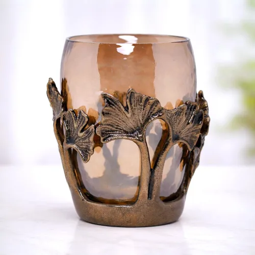 Decozen Portacepillos de dientes dorados: elegante vaso de baño de latón y vidrio para almacenamiento de pasta de dientes, vaso de cepillo de