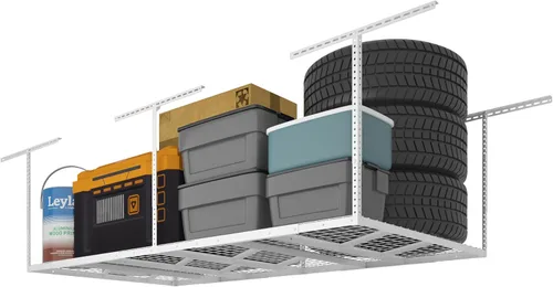 Miniatura 8 de FLEXIMOUNTS Pro 4x8 Estante de almacenamiento para el techo del garaje, sistema de organización de almacenamiento ajustable, estantes de Negro