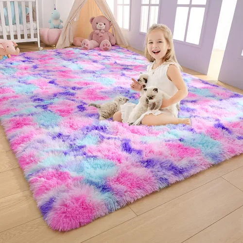 AROGAN Alfombras de área suaves de arco iris para habitación de niñas de 6x9 pies, alfombras esponjosas de dormitorio para niñas, alfombra de