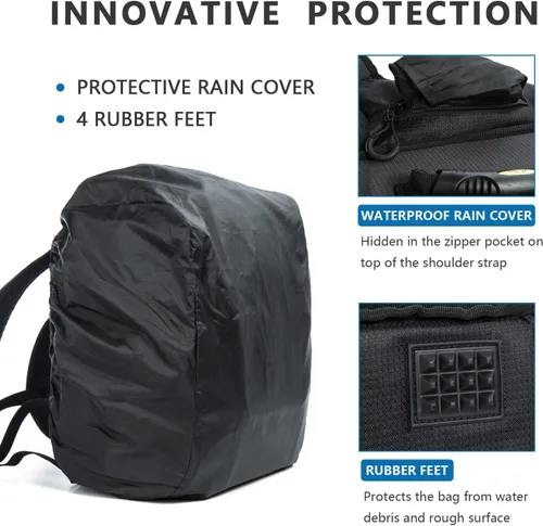 Miniatura 5 de AUMTISC Mochila para aparejos de pesca para hombres con 4 cajas de aparejos, 2 soportes para cañas, cubierta para lluvia, bolsas de equipo de pesca