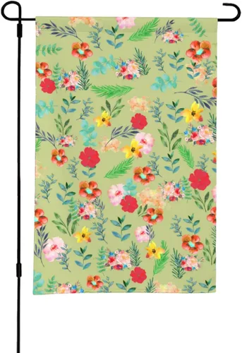 Miniatura 10 de Bandera de jardín con patrón de flores de girasol amarillo, rojo y azul rosa, floral, margarita blanca, flor morada, poliéster de doble cara