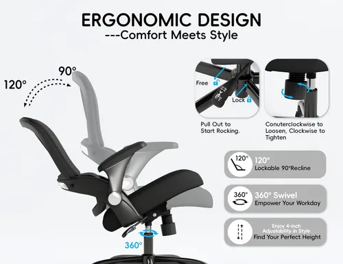 Miniatura 7 de TRALT Silla de oficina – Silla de oficina ergonómica con soporte trasero, sillas de escritorio de oficina en casa, asiento ancho de 330 libras, Negro