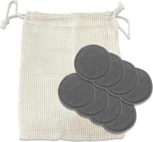 Miniatura 7 de Paquete de 24 almohadillas reutilizables de algodón – Almohadillas removedoras de maquillaje de carbón de bambú lavables, almohadillas faciales
