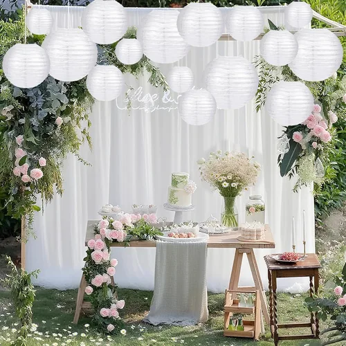 Miniatura 4 de Faroles de papel blanco redondos chinos para fiestas, decoración del hogar y bodas, varios tamaños de 6 pulgadas, 8 pulgadas, 10 pulgadas, 12