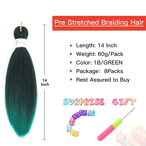 Miniatura 5 de Callia Cabello trenzado preestirado de 14 pulgadas, 8 paquetes de cabello sintético preestirado profesional ombré, libre de picazón, extensiones