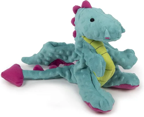 Miniatura 8 de goDog - Juguete de dragón de peluche chirriante para perro, tecnología Chew Guard, color azul claro, tamaño pequeño