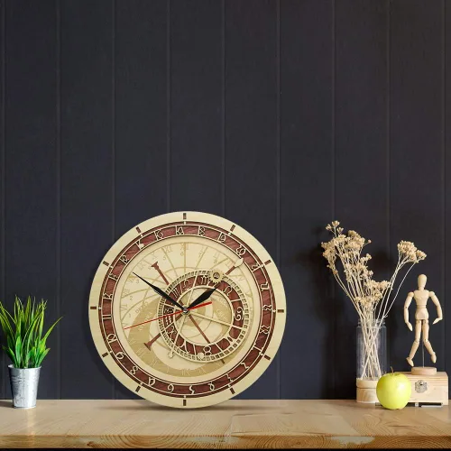 Miniatura 7 de The Geeky Days Reloj astronómico de Praga en madera República Checa Astronomía medieval Arte de pared Astrología Reloj decorativo de pared Obra