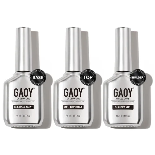 Miniatura 14 de GAOY Juego de 2 capas base y capa base de gel vidrioso de 0.6 fl oz, combinación de base para esmalte de uñas curado con luz UV Capa superior de gel