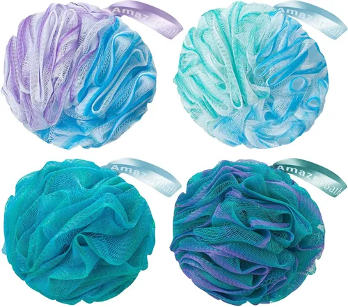 Miniatura 9 de AmazerBath Esponja de Lufa 60g/Pieza, Esponja Exfoliante de Baño Depuradora Corporal, Juego de Lufa de 4 - Blanco Gris-Rosa-Verde Militar-Verde