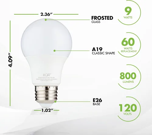 Miniatura 2 de KOR Paquete de 6 bombillas LED A19 de 9 W (equivalente a 60 W), certificación UL, 3000 K (blanco suave), 800 lúmenes, no regulables, bombillas LED