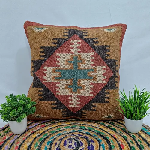 Miniatura 6 de Trade Star Funda de cojín hecha a mano, 70% yute, 30% lana, funda de almohada kilim vintage, 18 x 18 pulgadas, funda de cojín cuadrada altamente