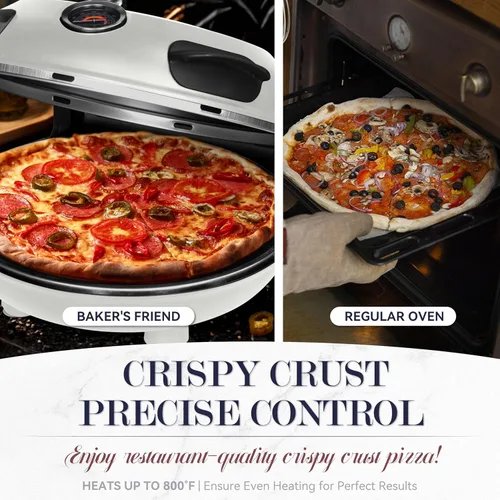 Miniatura 3 de Horno de pizza eléctrico de Baker's Friend para encimera interior, máquina de 12 pulgadas para el hogar, cocedor y parrilla, horno de piedra