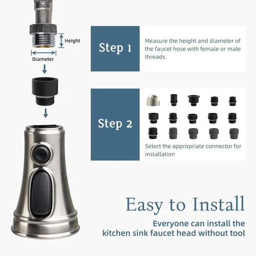 Miniatura 5 de iFealClear Cabezal de repuesto para grifo de cocina con 15 adaptadores, 3 funciones extraíbles para fregadero de cocina, cabezal rociador compatible