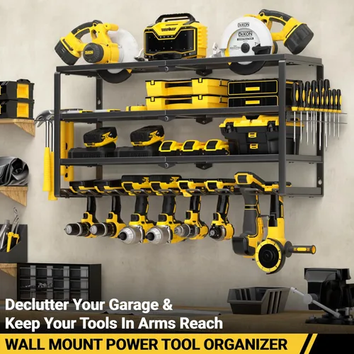 Miniatura 2 de YYR Organizador de herramientas eléctricas de 4 capas para montaje en pared, estante de almacenamiento para taladro inalámbrico, soporte