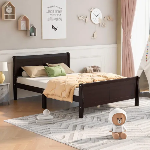 Miniatura 17 de Cama de plataforma individual, marco de cama de madera rústica de aspecto simple con cabecero y estribo para muebles de dormitorio o habitación