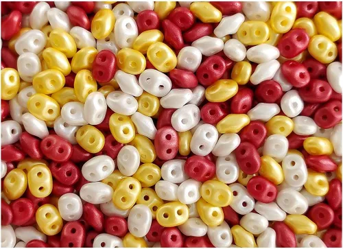 Miniatura 10 de Cuentas de semillas SuperDuo de 2.12 oz (60 g) de 0.098x0.197 in, 2 agujeros, pastel de alabastro burdeos esmeralda burdeos, vidrio checo
