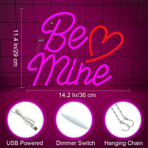 Miniatura 2 de Letrero de neón con forma de corazón de San Valentín con texto en inglés «Be Mine», 14.2 x 11.4 pulgadas, decoración de San Valentín, letrero
