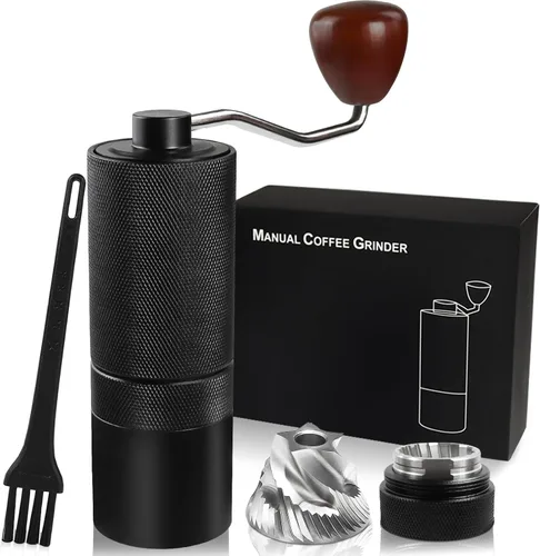 Miniatura 10 de Molinillo de café manual no desmontable con rebabas cónicas de acero inoxidable de 25 niveles, juego de regalo portátil de aluminio, adecuado