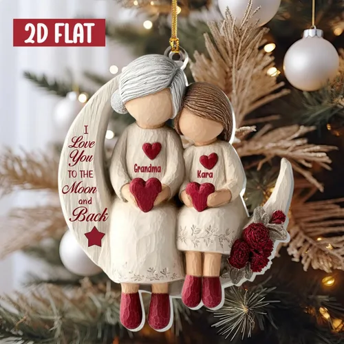 Miniatura 3 de Abuela y Nieto Moon Loves - Adornos Acrílicos Personalizados de 1 Capa - Te Amo Hasta la Luna y de Vuelta - Adorno Adornos Navideños 2025