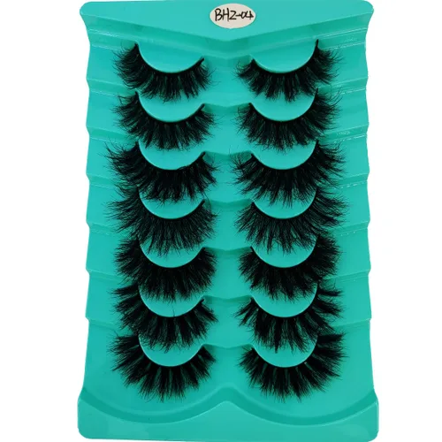 Miniatura 27 de 6 pares de pestañas postizas de ojo de gato, esponjosas pestañas de visón sintético 8D, pestañas dramáticas largas y gruesas (7 pares-BHZ01)