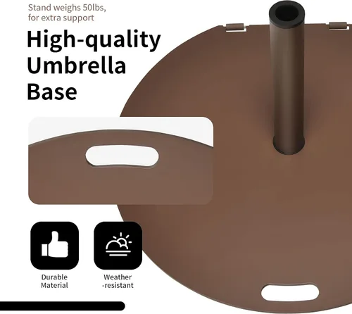 Miniatura 7 de Tangkula Base de sombrilla de patio de 50 libras, soporte redondo de 27.5 pulgadas con ruedas, base de sombrilla de acero resistente al aire libre