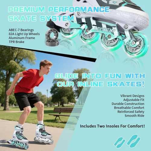 Miniatura 5 de Patines en línea ajustables para niños y adultos, patines al aire libre para principiantes con todas las ruedas iluminadas para niñas, niños, gris
