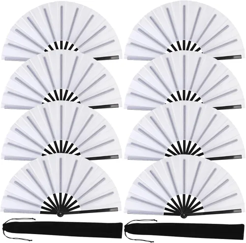 Paquete de 8 ventiladores de mano plegables grandes para baile de línea, ventilador de estallido con funda de soporte, ventilador de mano grande