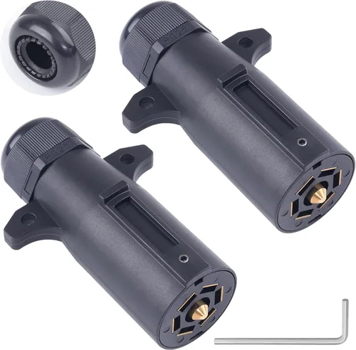 CheeMuii 2 PCS Enchufe de remolque de 7 pines con sello impermeable, resistente, 7 vías redondas, estilo RV, conector de remolque de 7 puntos,