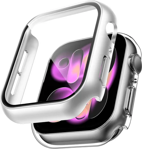 Miniatura 33 de TAURI - Juego de 2 carcasas rígidas para Apple Watch SE Series 6, 5, 4, 1.732 in (44mm), protector de pantalla integrado de cristal templado 9H, Azul