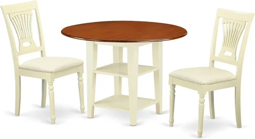 East West Furniture SUPL3-BMK-C - Juego de mesa de comedor de 3 piezas contiene una mesa de comedor redonda con gotas y estantes y 2 sillas