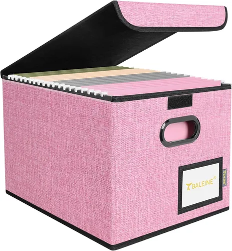 Miniatura 48 de Caja organizadora de archivos Baleine con tapa, organizador de carpetas de archivos plegable con deslizador de plástico, caja de carpetas