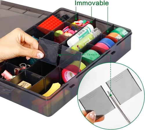 Miniatura 7 de Gbivbe Caja Organizadora de Plástico Grande con 24 Ranuras, Caja de Almacenamiento Ajustable con Divisores, Caja Transparente para Joyería, Negro-1
