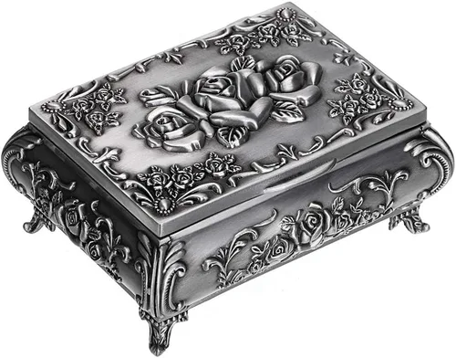 Hipiwe Joyero de metal vintage pequeña caja de almacenamiento de joyas para anillos aretes collar cofre del tesoro organizador de joyas antiguas