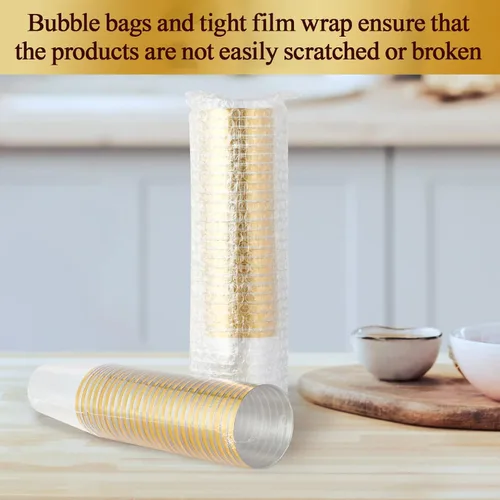 Miniatura 6 de Vplus Paquete de 150 vasos de plástico transparente reutilizables con borde dorado de 12 onzas, vasos desechables de plástico resistentes, perfectos